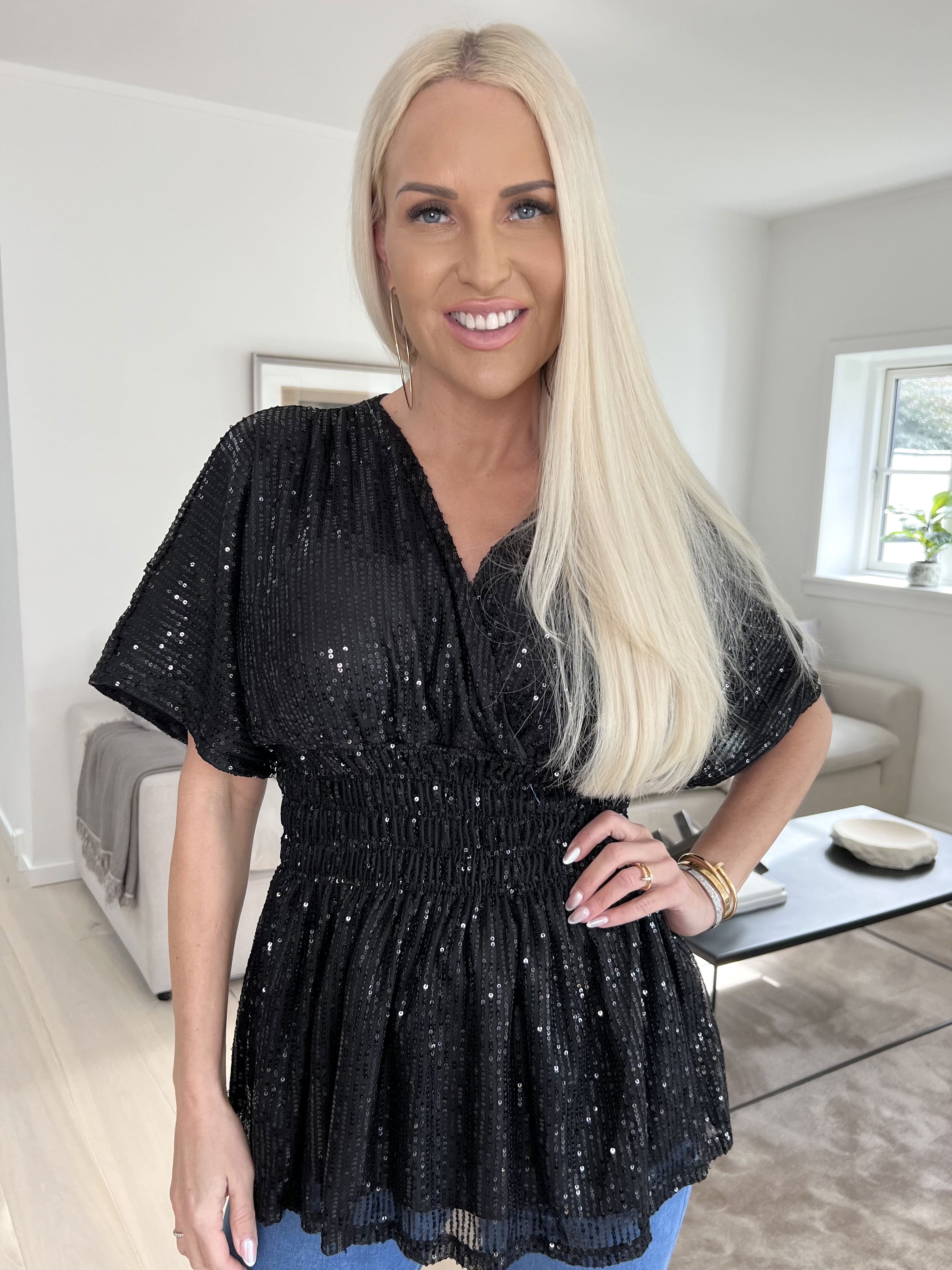 Pams Glitter Shirt - Söt tunika med smock och paljetter